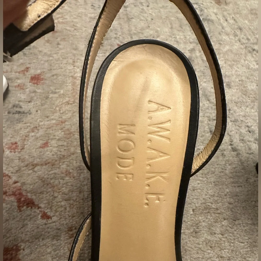 A.w.a.k.e mode asymmetric strap square toe leather heeled sandals- size 37 - Picture 2 of 8